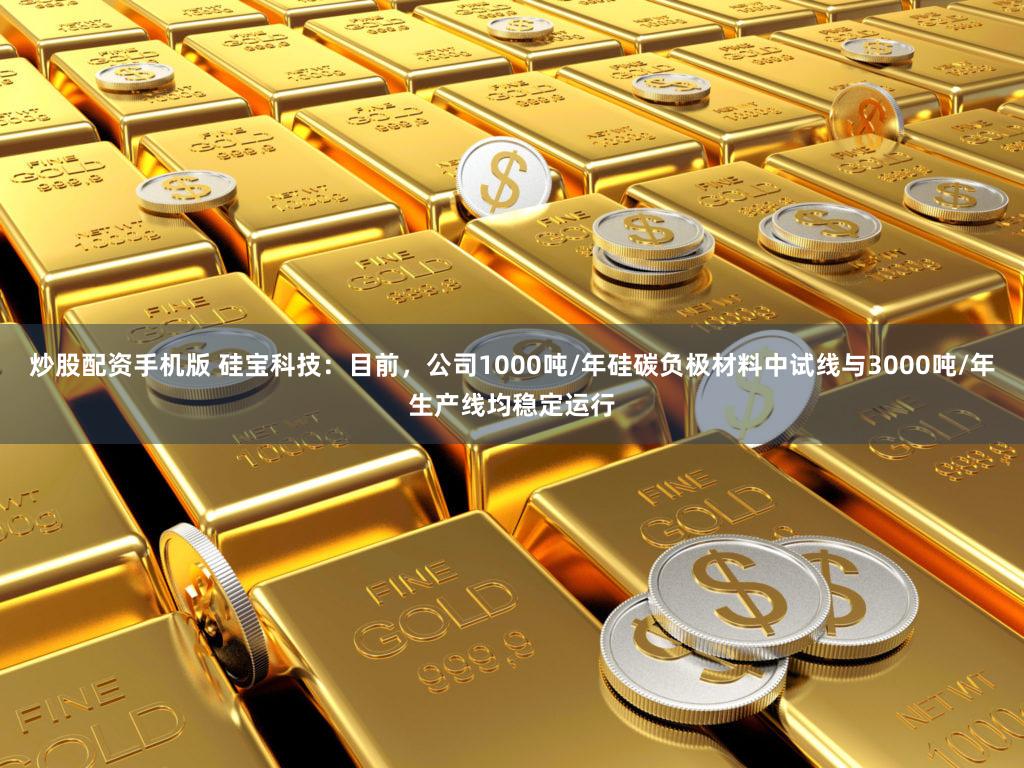 炒股配资手机版 硅宝科技：目前，公司1000吨/年硅碳负极材料中试线与3000吨/年生产线均稳定运行
